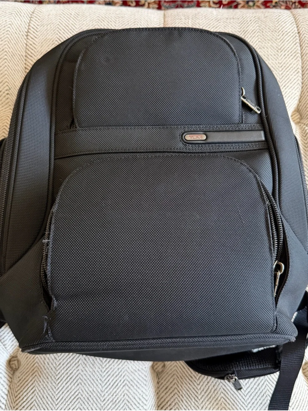 Tumi Black Alpha Collection Textured Backpack with Front Zip Pocket